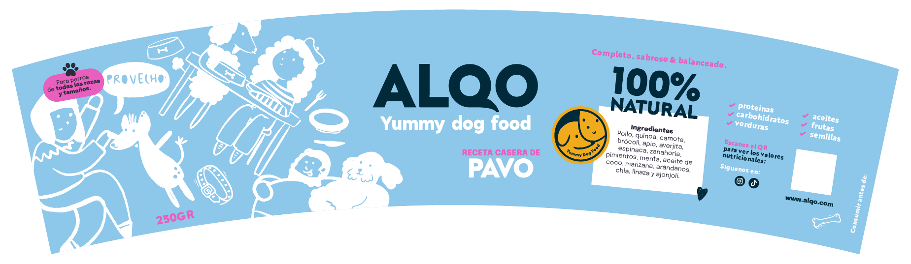 Étiquette Alqo recette Dinde 100% naturel pour chiens